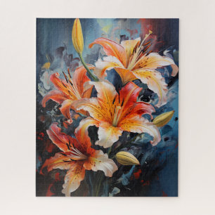 Öl-Interpretation eines Bouquets von Tiger Lilies Puzzle