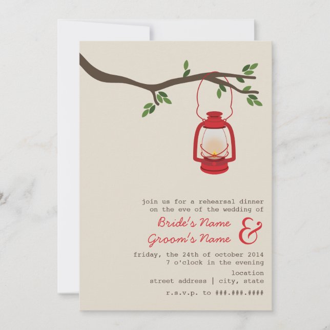 Öl-Laternen-Wildnis-Campings-Proben-Abendessen Einladung (Vorderseite)