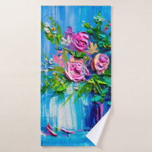 Öl malt einen Strauß Rose. Impressionistin Badehandtuch