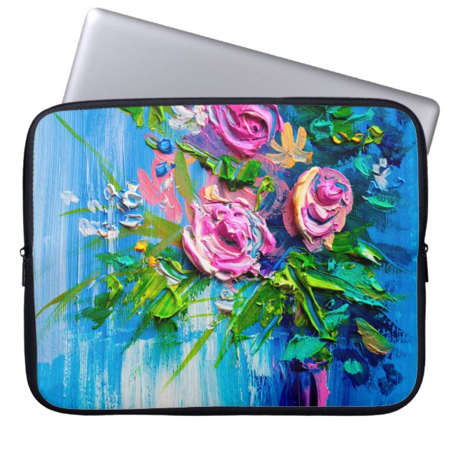 Öl malt einen Strauß Rose. Impressionistin Laptopschutzhülle (Vorderseite)