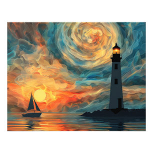 Öl Paint Sunset Lighthouse Fotodruck