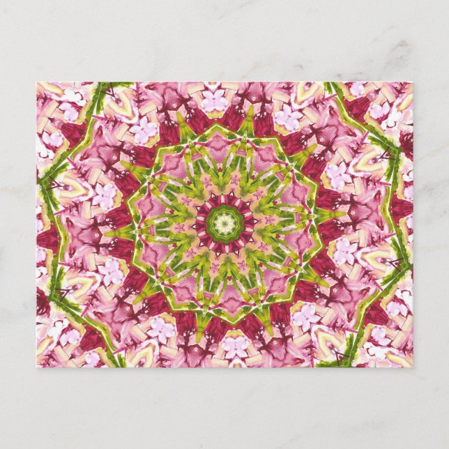 Ola Boos grünes und rosa Kaleideskop Postkarte (Vorderseite)
