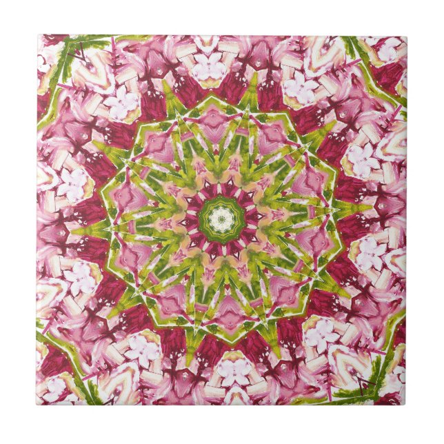 Ola Boos rosa & grüne Kaleidescope-Tile Fliese (Vorderseite)