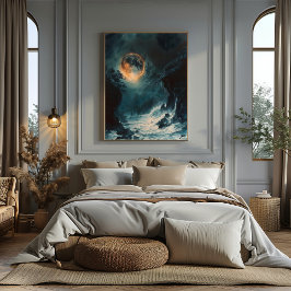 Ola Lunar: Paisaje Marino Surrealista Bicolor Poster