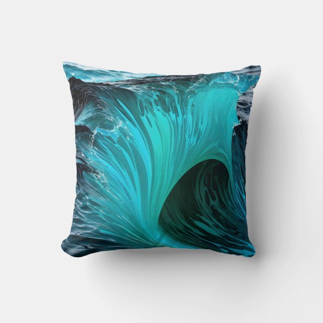 "Ola Tiburón" Blaue Haifischwelle Kissen (Vorderseite)