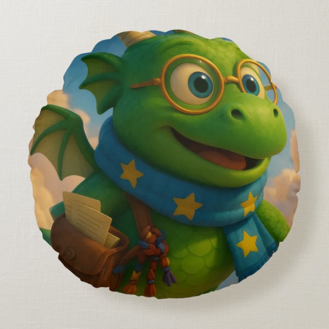 Olbas der Freundschaftsdrache Rundes Kissen (Vorderseite)