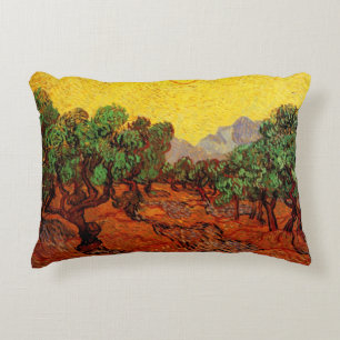 Ölbäume von Van Gogh mit gelbem Himmel und Sonne Dekokissen