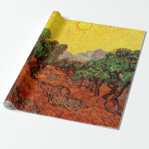 Ölbäume von Van Gogh mit gelbem Himmel und Sonne Geschenkpapier