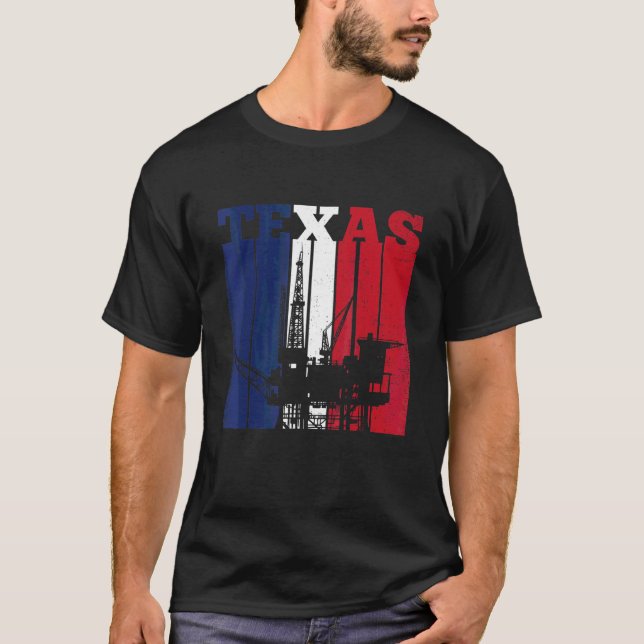 Ölbohrturm Texas US-Flaggen-Ölfeld-Bohrinsel T-Shirt (Vorderseite)