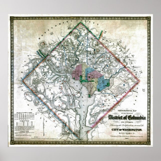 Old 1862 Washington District of Columbia Map Poster (Vorne)