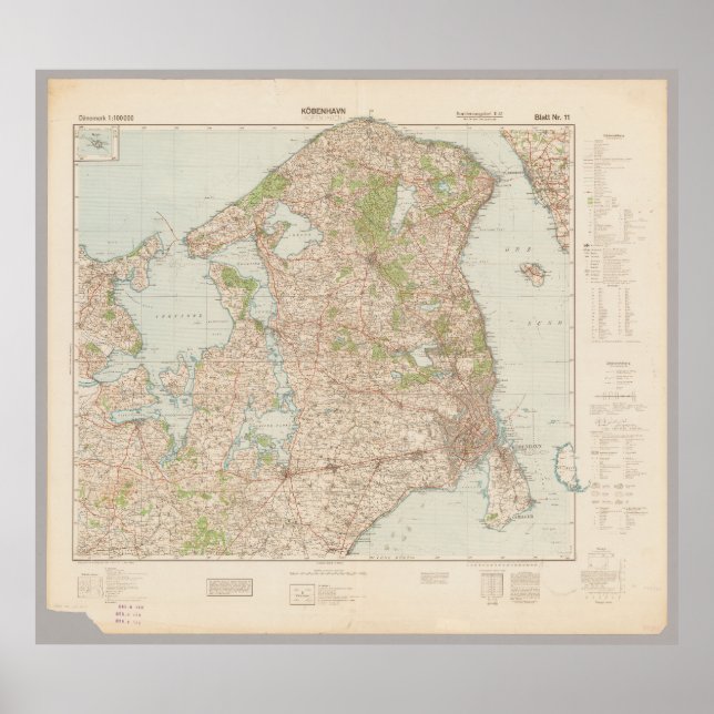 Old 1941 Copenhagen Map, Denmark Poster (Vorne)
