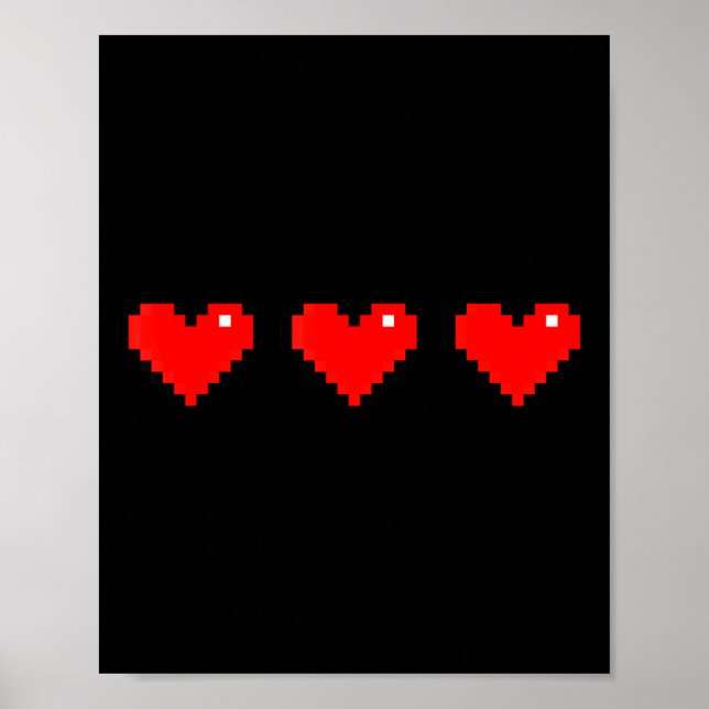 Old 8 Bit Heart Arcade Retro Xel Gamer Valentine's Poster (Vorne)