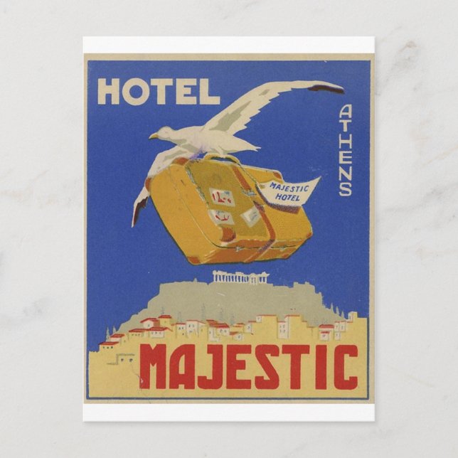 Old Advert Athens Griechenland Hotel Majestic Postkarte (Vorderseite)