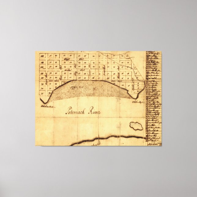 Old Alexandria VA Map by George Washington (1749) Leinwanddruck (Vorderseite)