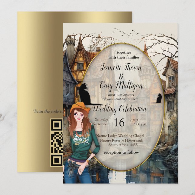 Old Amsterdam Canal Anton Pieck style Art Einladung (Vorne/Hinten)