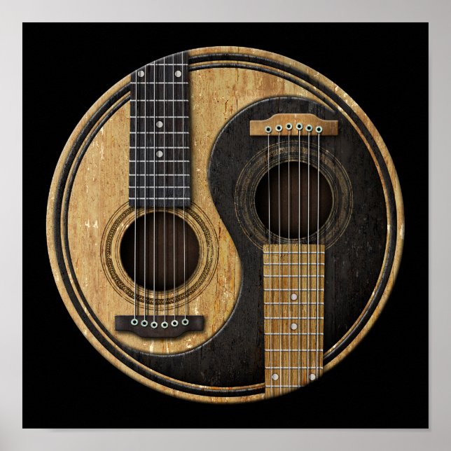 Old and Worldof Acoustic Guitars Yin Yang Poster (Vorne)