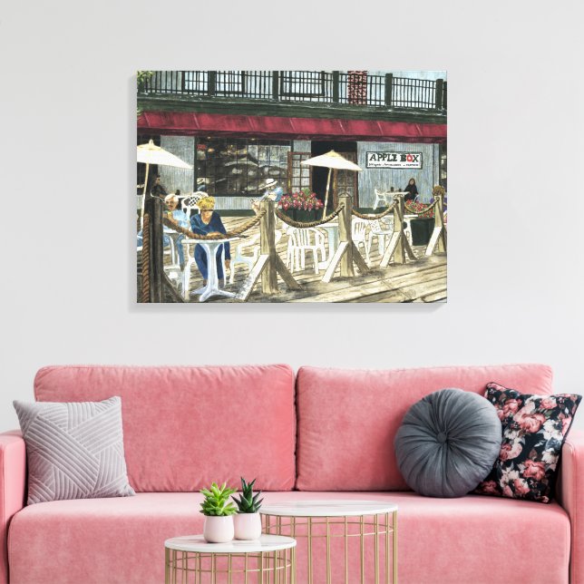 Old Apple Box Cafe Watercolor Petaluma+Calif, Leinwanddruck (Insitu (Wohnzimmer))