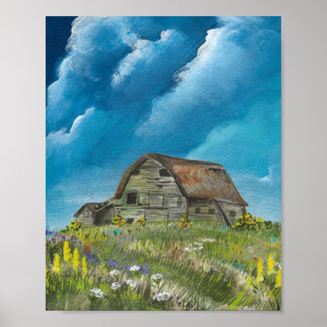 Old Barn and Wildflowers 3-2026 Print Poster (Vorne)