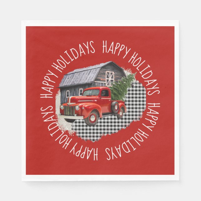 Old Barn With Red Truck Paper Napkin Serviette (Vorderseite)