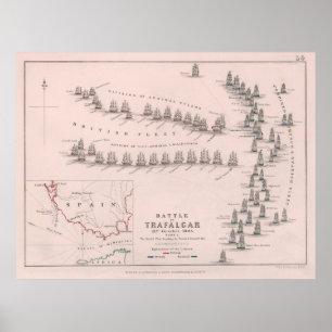 Old Battle of Trafalgar Map (1902) Poster
