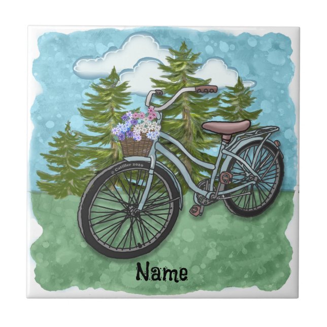 Old Blue Bike Bicycle Fliese (Vorderseite)