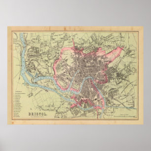 Old Bristol UK Map (1872) Poster