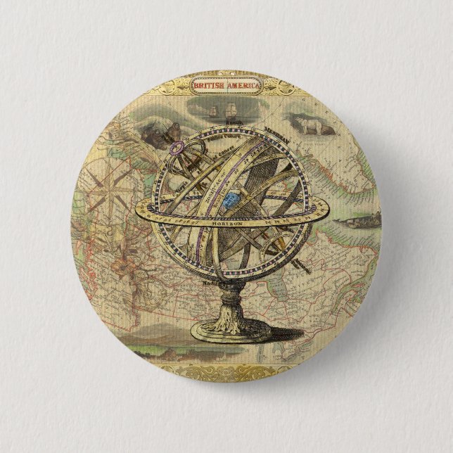 Old British America Explare Polar Bear Compass Map Button (Vorderseite)