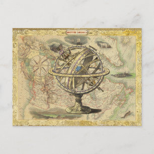 Old British America Explare Polar Bear Compass Map Feiertagspostkarte
