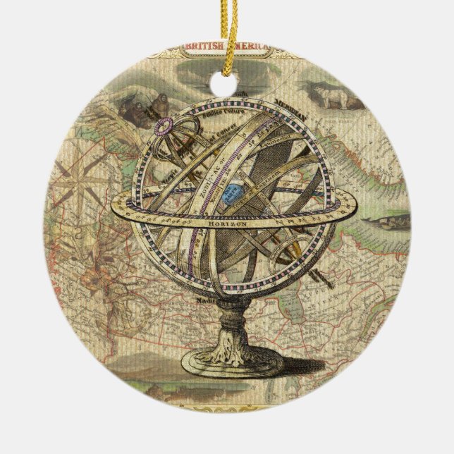 Old British America Explare Polar Bear Compass Map Keramik Ornament (Vorne)