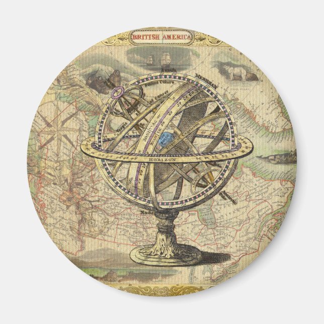Old British America Explare Polar Bear Compass Map Magnet (Vorne)