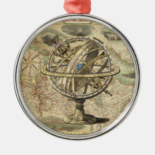 Old British America Explare Polar Bear Compass Map Ornament Aus Metall