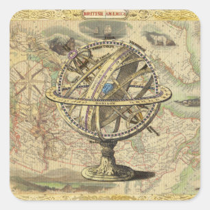 Old British America Explare Polar Bear Compass Map Quadratischer Aufkleber