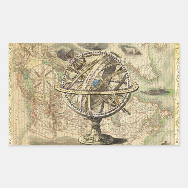 Old British America Explare Polar Bear Compass Map Rechteckiger Aufkleber (Vorderseite)