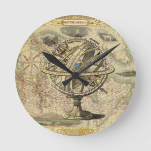 Old British America Explare Polar Bear Compass Map Runde Wanduhr