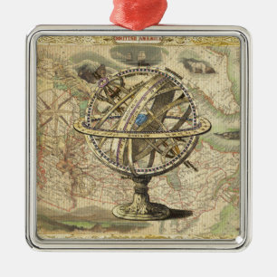 Old British America Explare Polar Bear Compass Map Silbernes Ornament