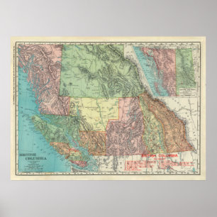 Old British Columbia Canada Map (1903) Poster