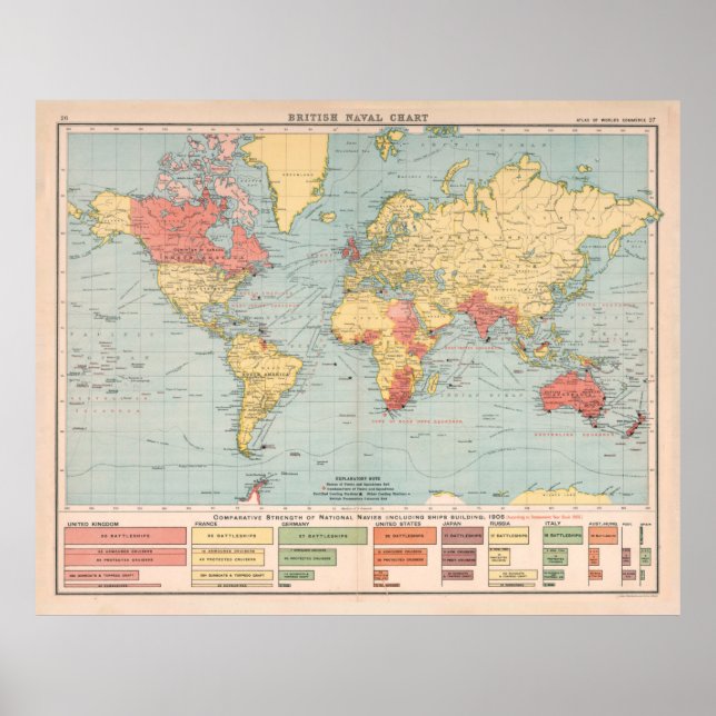 Old British Empire Naval Warship Map (1907) Poster (Vorne)