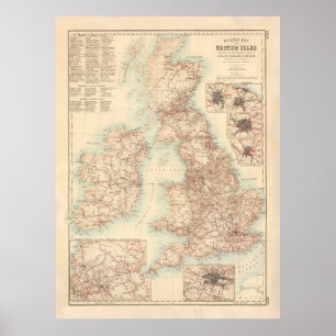 Old British Isles Railway Map (1872) Poster