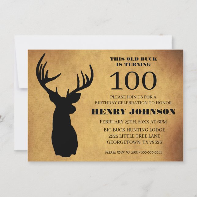Old Buck 100. Geburtstagsfeier Einladung (Vorderseite)