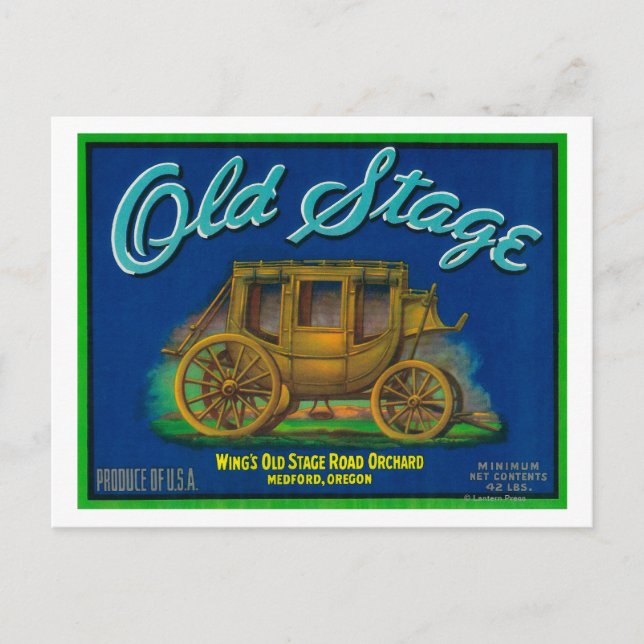 Old Bühne Pear Crate LabelMedford, OR Postkarte (Vorderseite)