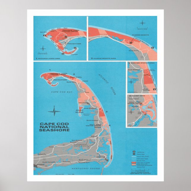 Old Cape Cod National Seashore Map (1968) Poster (Vorne)