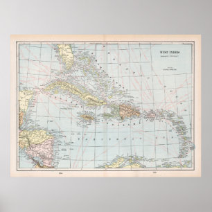 Old Caribbean Map (1901) Vintag West Indies Atlas Poster