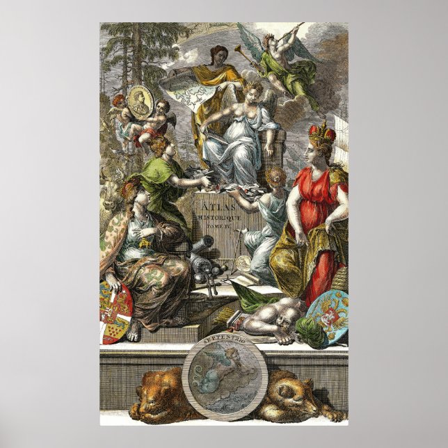 Old Cartographic Map Line Art Poster (Vorne)