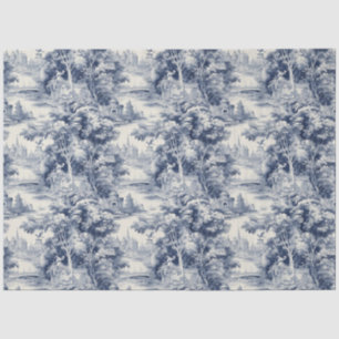 Old Castle Modern Blue Toile de Jouy Muster Seidenpapier