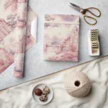 Old Castle Modern Red Toile de Jouy Muster