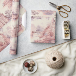 Old Castle Modern Red Toile de Jouy Muster Geschenkpapier