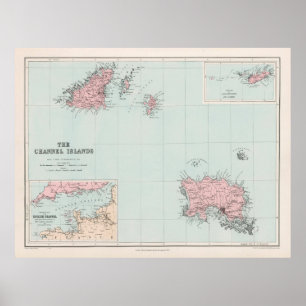 Old Channel Islands Map (1904) Guernsey & Jersey Poster