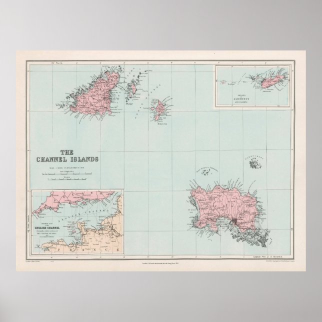 Old Channel Islands Map (1904) Guernsey & Jersey Poster (Vorne)