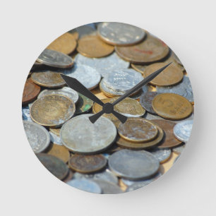 Old-coins1299 OLD COINS COPPER SILVER METAL BRONZE Runde Wanduhr