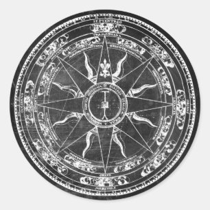 Old Compass Rose (B&W) Runder Aufkleber